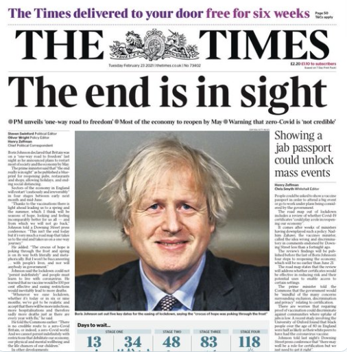 英國首相公布最新解除封鎖限制計劃：學校預計將于3月8日重新開學